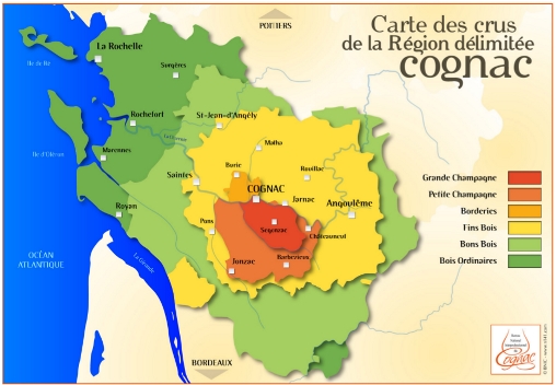 Map of crus of Cognac